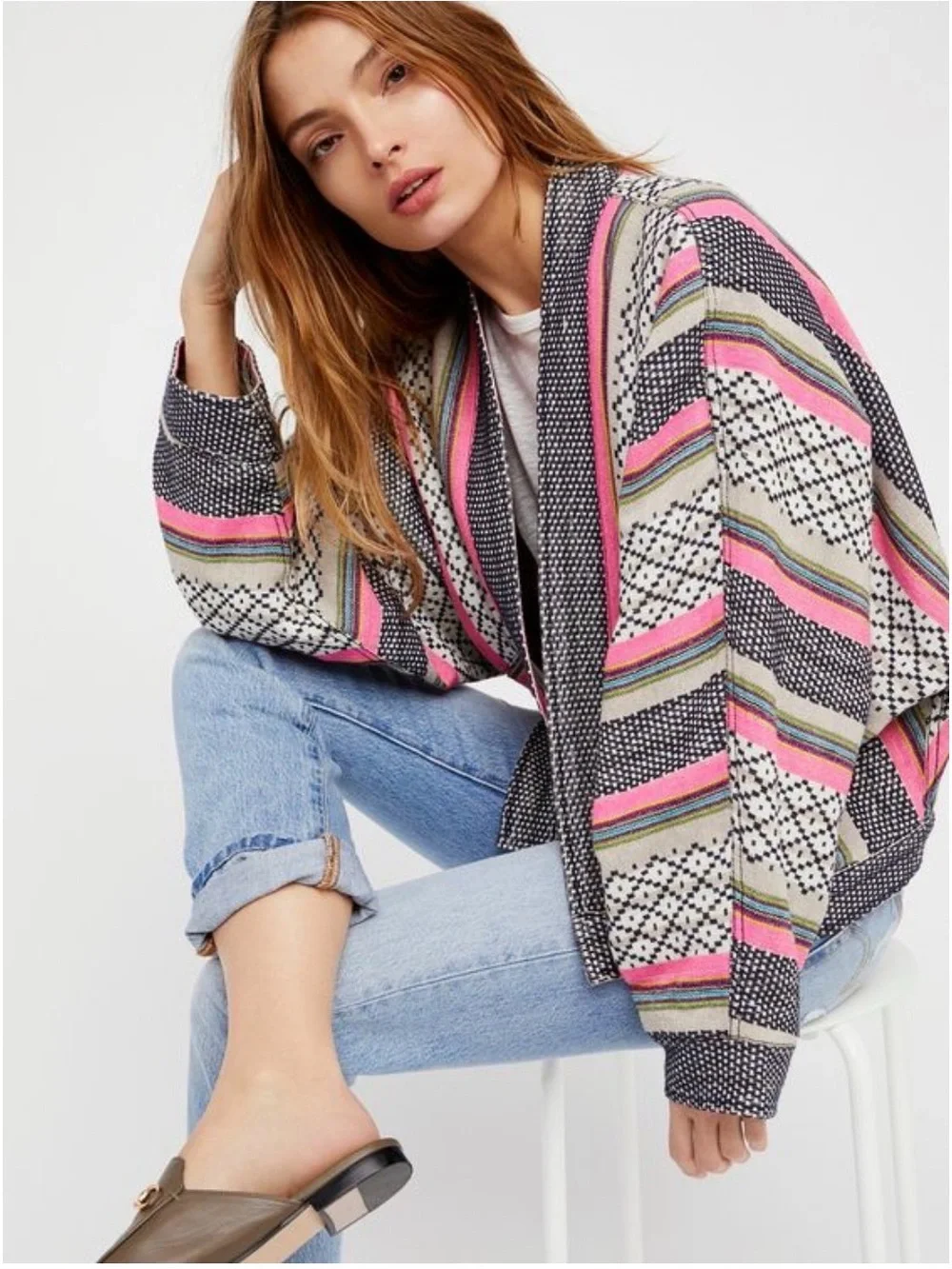Free People Boho Southwestern Cropped Jacket Cardigan XS Oversized Dolman Sleeve